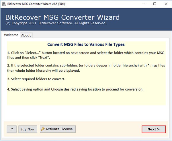 BitRecover MSG Converter Wizard